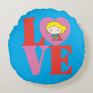 Chibi Supergirl LOVE Round Pillow