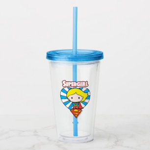 Chibi Supergirl Starburst Heart and Logo Acrylic Tumbler