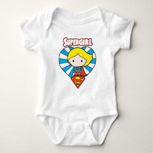 Chibi Supergirl Starburst Heart and Logo Baby Bodysuit
