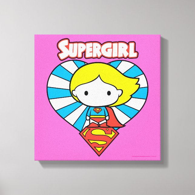 Chibi Supergirl Starburst Heart and Logo Canvas Print (Front)