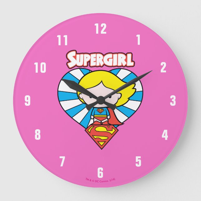 Chibi Supergirl Starburst Heart and Logo Large Clock (Front)