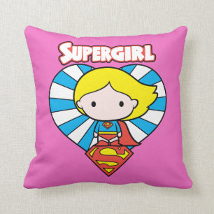 Chibi Supergirl Starburst Heart and Logo Throw Pillow