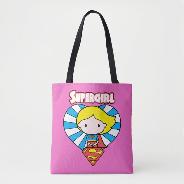Chibi Supergirl Starburst Heart and Logo Tote Bag (Front)