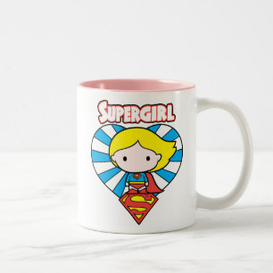 Chibi Supergirl Starburst Heart and Logo Two-Tone Coffee Mug