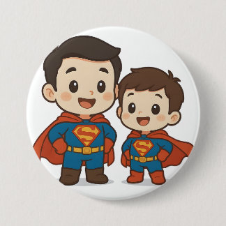 Chibi Superhero Duo Stationery 3 Inch Round Button