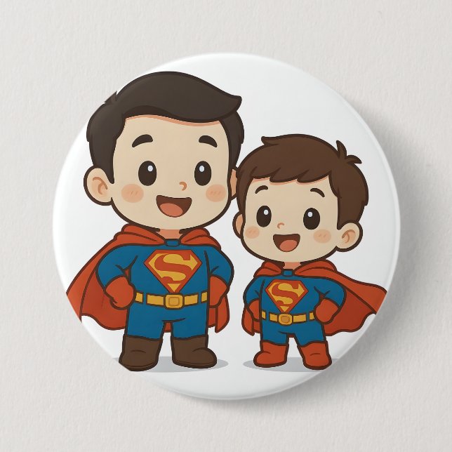 Chibi Superhero Duo Stationery	 3 Inch Round Button (Front)