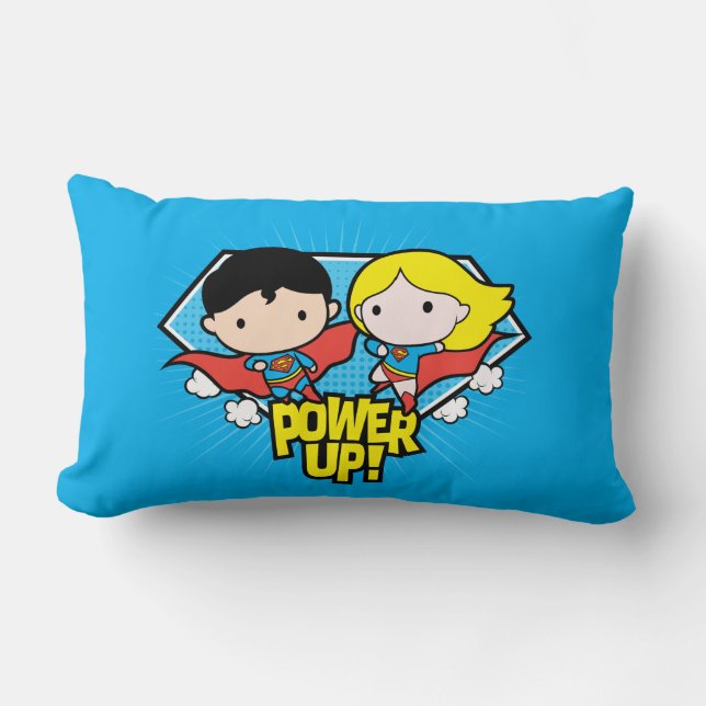 Chibi Superman & Chibi Supergirl Power Up! Lumbar Pillow (Front)