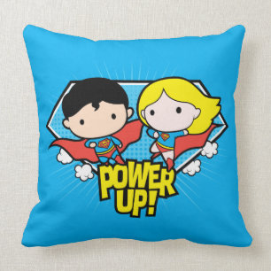 Chibi Superman & Chibi Supergirl Power Up! Throw Pillow