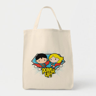 Chibi Superman & Chibi Supergirl Power Up! Tote Bag