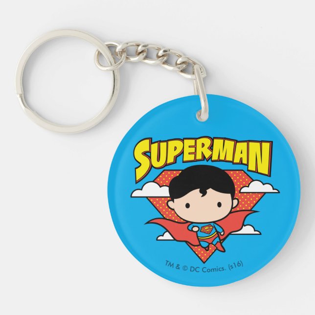 Chibi Superman Polka Dot Shield and Name Keychain (Front)