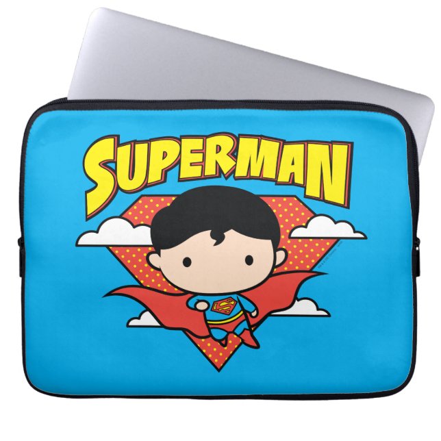 Chibi Superman Polka Dot Shield and Name Laptop Sleeve (Front)