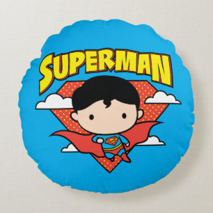 Chibi Superman Polka Dot Shield and Name Round Pillow
