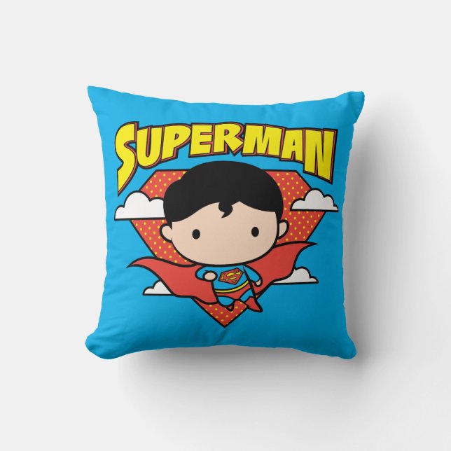 Chibi Superman Polka Dot Shield and Name Throw Pillow (Front)