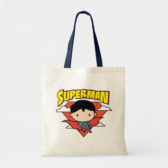 Chibi Superman Polka Dot Shield and Name Tote Bag (Front)