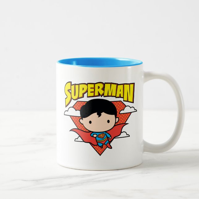 Chibi Superman Polka Dot Shield and Name Two-Tone Coffee Mug (Right)