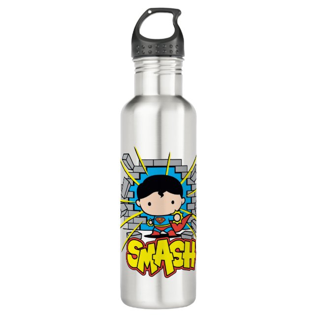 Chibi Superman Smashing Through Brick Wall 710 Ml Water Bottle (Front)