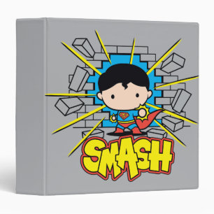 Chibi Superman Smashing Through Brick Wall Binder