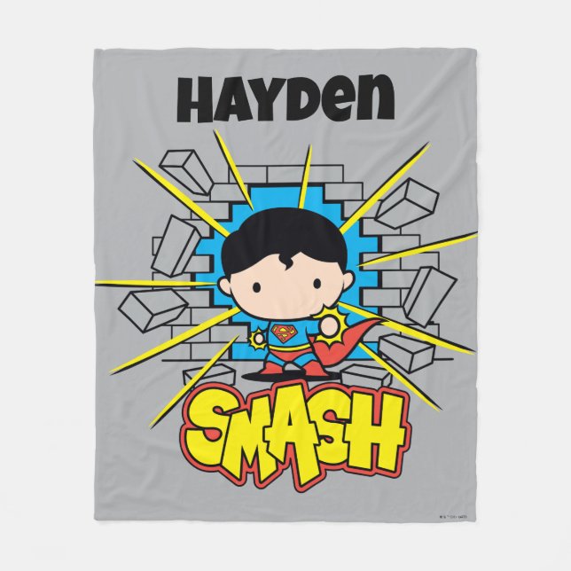 Chibi Superman Smashing Through Brick Wall Fleece Blanket (Front)