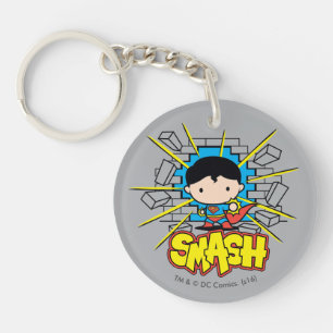 Chibi Superman Smashing Through Brick Wall Keychain