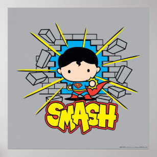 Chibi Superman Smashing Through Brick Wall Poster