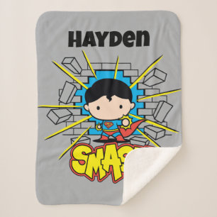 Chibi Superman Smashing Through Brick Wall Sherpa Blanket