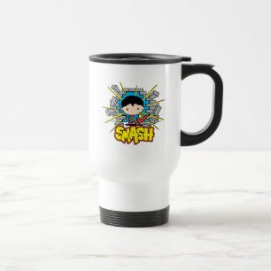 Chibi Superman Smashing Through Brick Wall Travel Mug