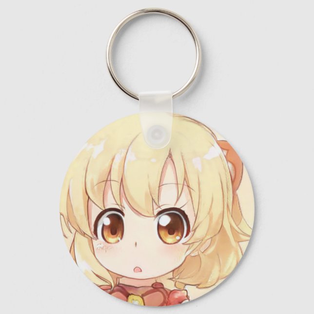 Chibi surprised blonde girl amber eyes anime manga keychain (Front)
