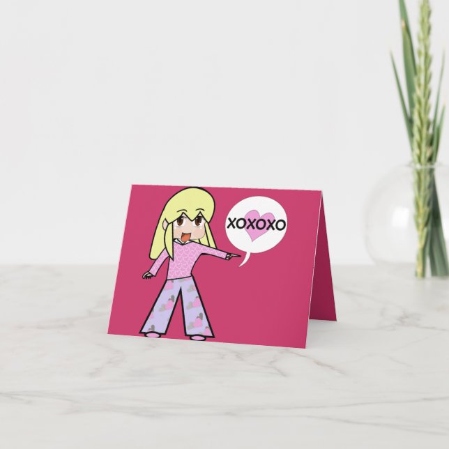 Chibi Valentine Hearts Holiday Card (Front)