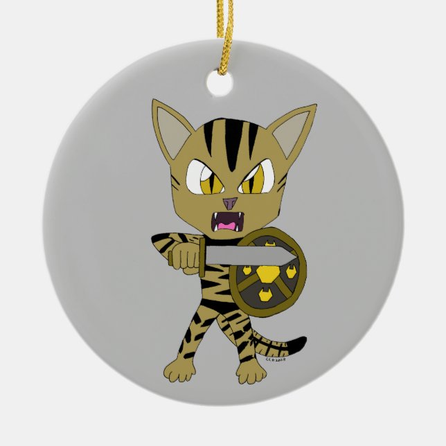 Chibi Warrior Cat Ceramic Ornament (Front)