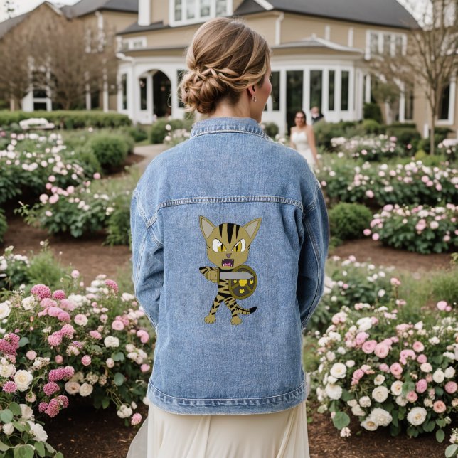 Chibi Warrior Cat Denim Jacket (Wedding Back)
