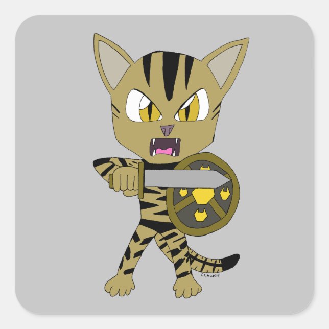Chibi Warrior Cat Square Sticker (Front)