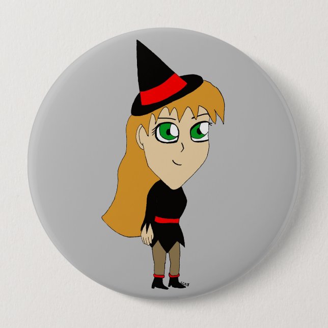 chibi witch 4 inch round button (Front)