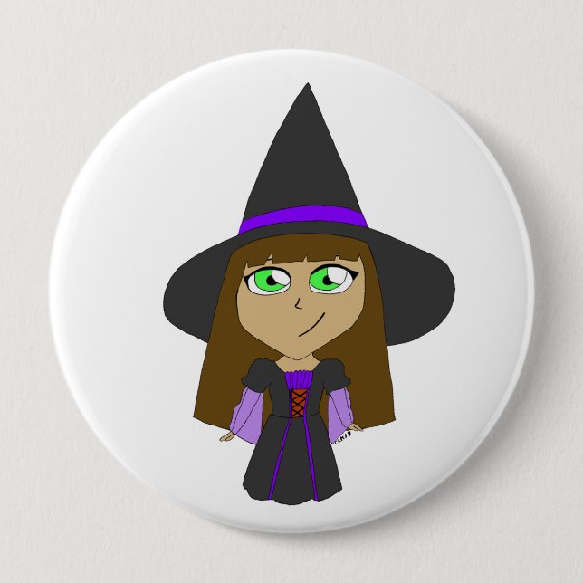 chibi witch  4 inch round button (Front)