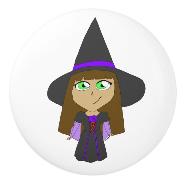 chibi witch  ceramic knob (Front)
