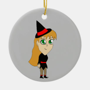 chibi witch   ceramic ornament