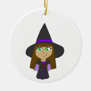 chibi witch ceramic ornament