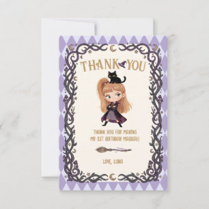 Chibi Witch One 1st Birthday Invitation Watercolor