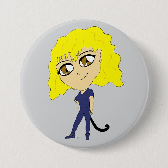 Chibi with a cat like tail 3 inch round button (Front)