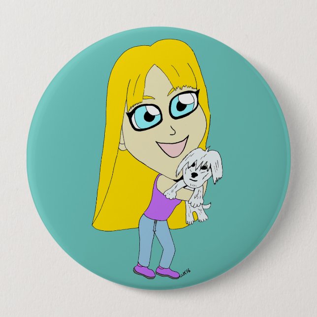 Chibi with a pup 4 inch round button (Front)