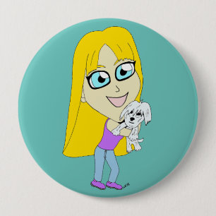Chibi with a pup 4 inch round button