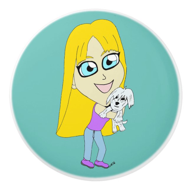 Chibi with a pup ceramic knob (Front)