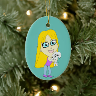Chibi with a pup ceramic ornament