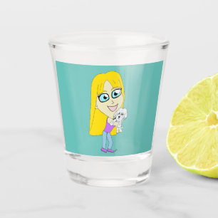 Chibi with a pup shot glass