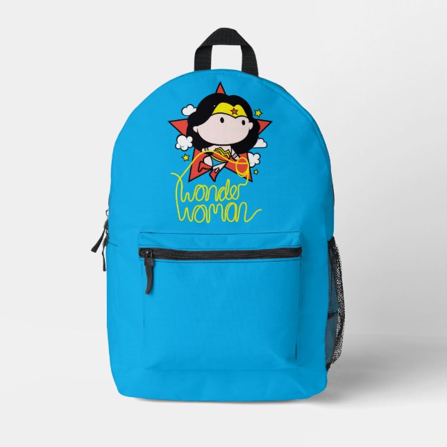 Chibi Wonder Woman Flying With Lasso Printed Backpack (Front)