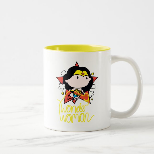Chibi Wonder Woman Flying With Lasso Two-Tone Coffee Mug (Right)