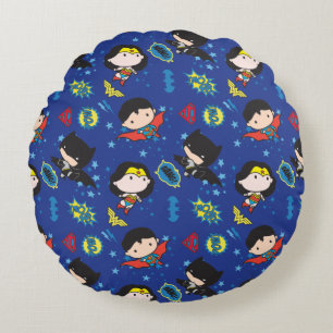Chibi Wonder Woman, Superman, and Batman Pattern Round Pillow