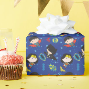 Chibi Wonder Woman, Superman, and Batman Pattern Wrapping Paper
