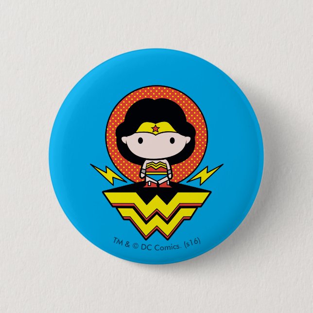 Chibi Wonder Woman With Polka Dots and Logo 2 Inch Round Button (Front)