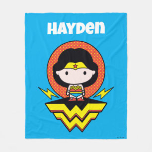Chibi Wonder Woman With Polka Dots and Logo Fleece Blanket