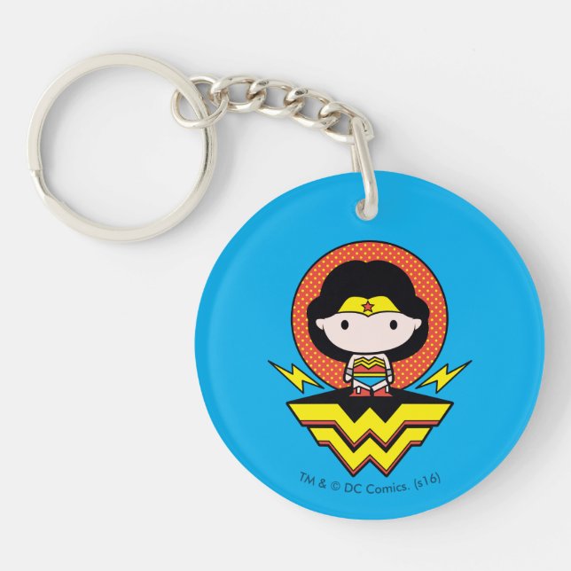 Chibi Wonder Woman With Polka Dots and Logo Keychain (Front)
